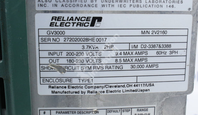 2V2160 by Reliance Electric 2HP 230V GV3000 Drive