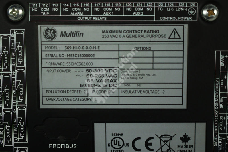 GE Multilin 369-HI-0-0-0-0-H-E Motor Management Relay
