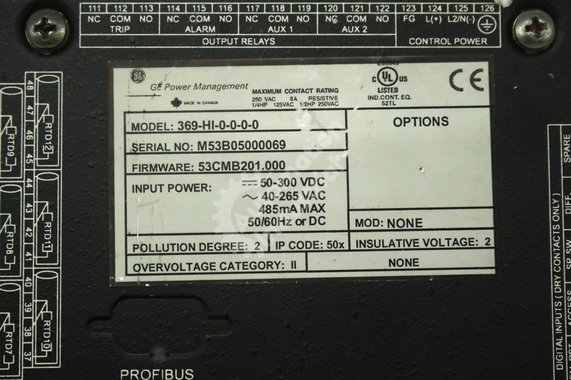 GE Multilin 369-HI-0-0-0-0 Motor Management Relay