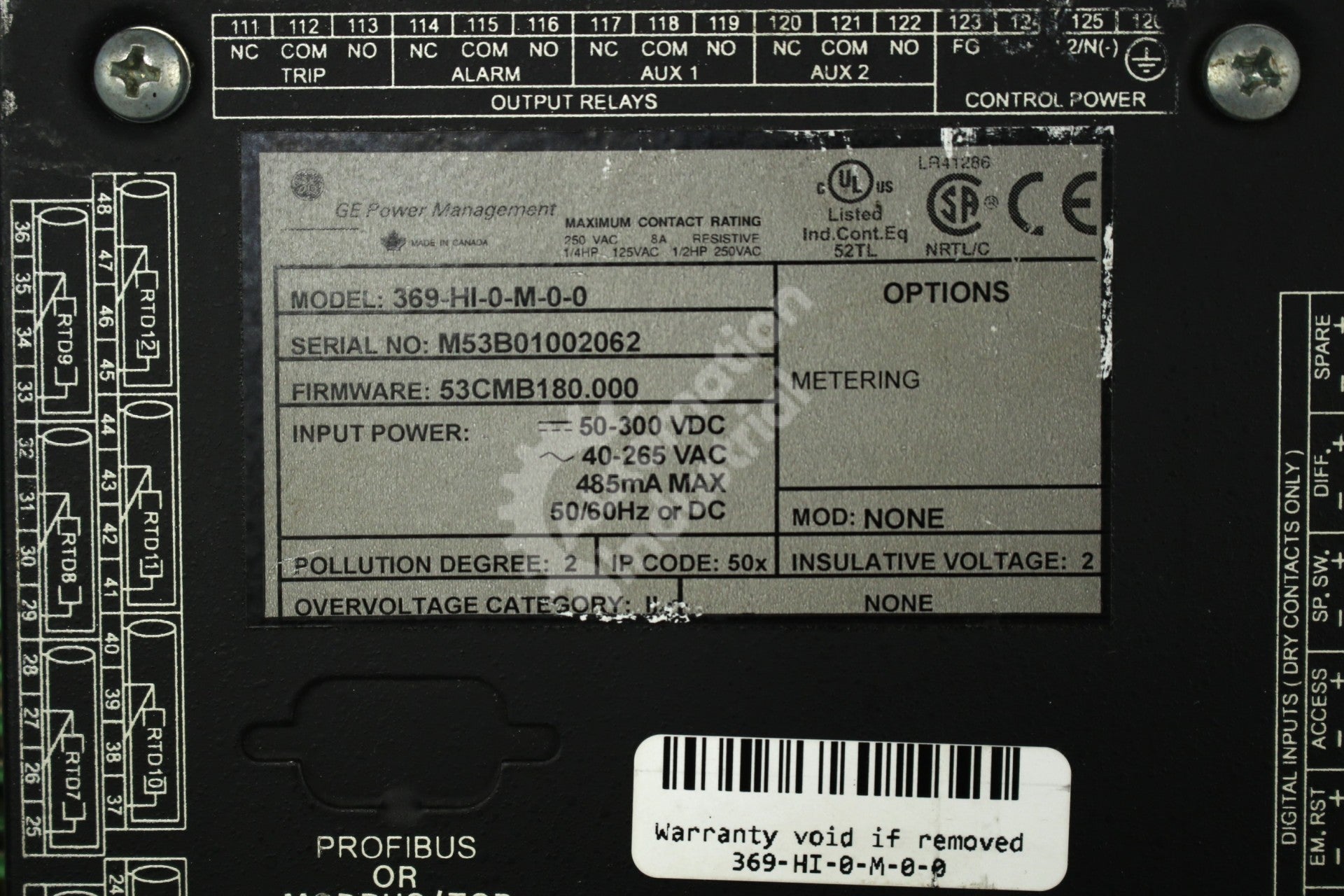 GE Multilin 369-HI-0-M-0-0 Motor Management Relay