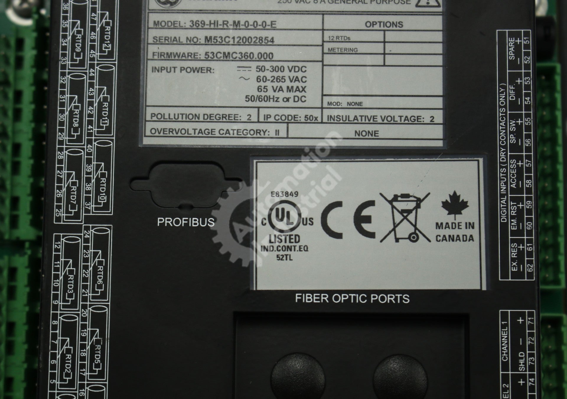 GE Multilin 369-HI-R-M-0-0-0-E Motor Management Relay