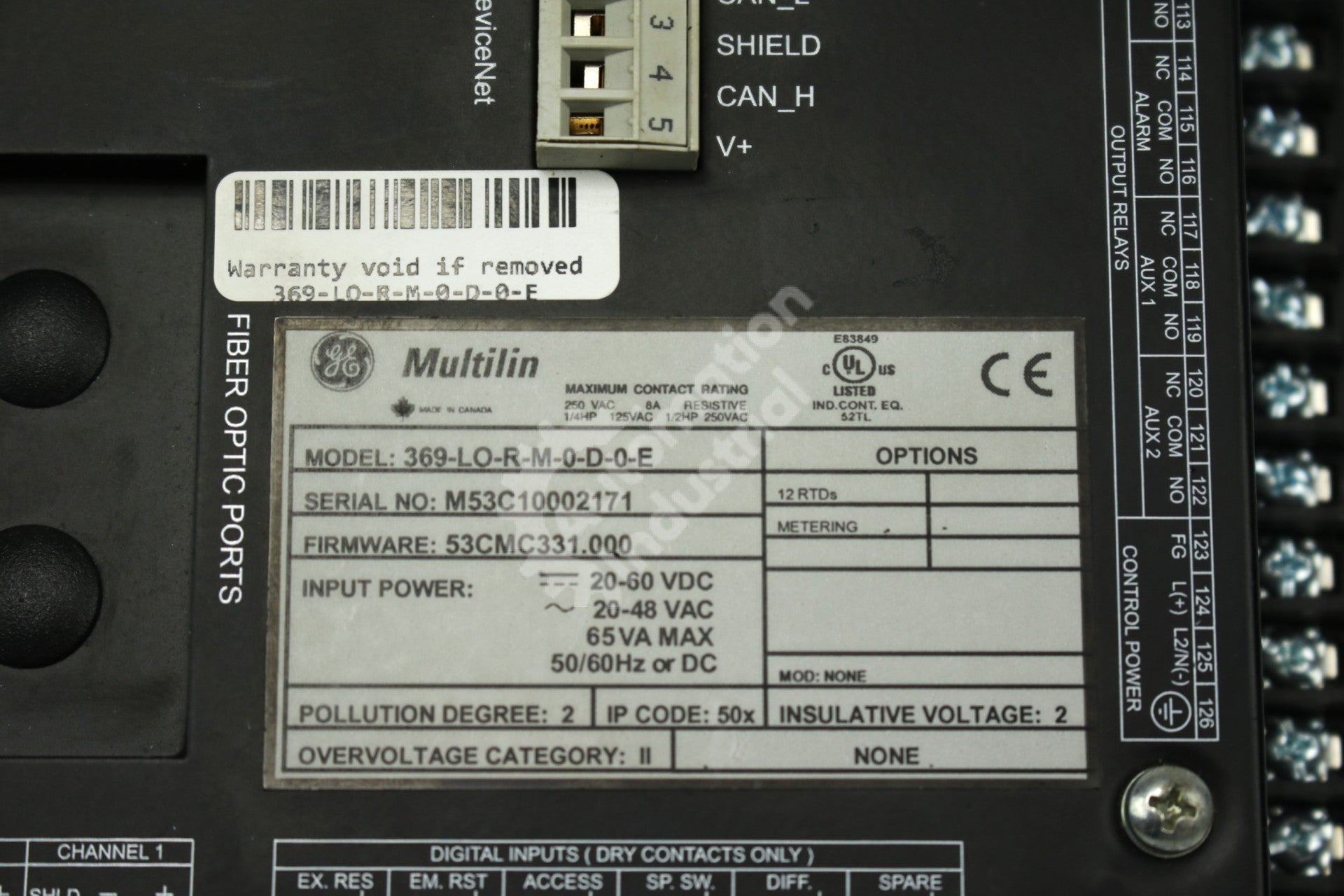 GE Multilin 369-LO-R-M-0-D-0-E Motor Management Relay