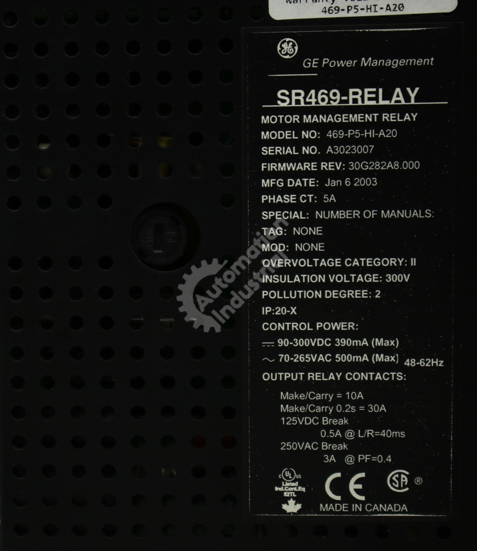 GE Multilin 469-P5-HI-A20 Motor Management Relay