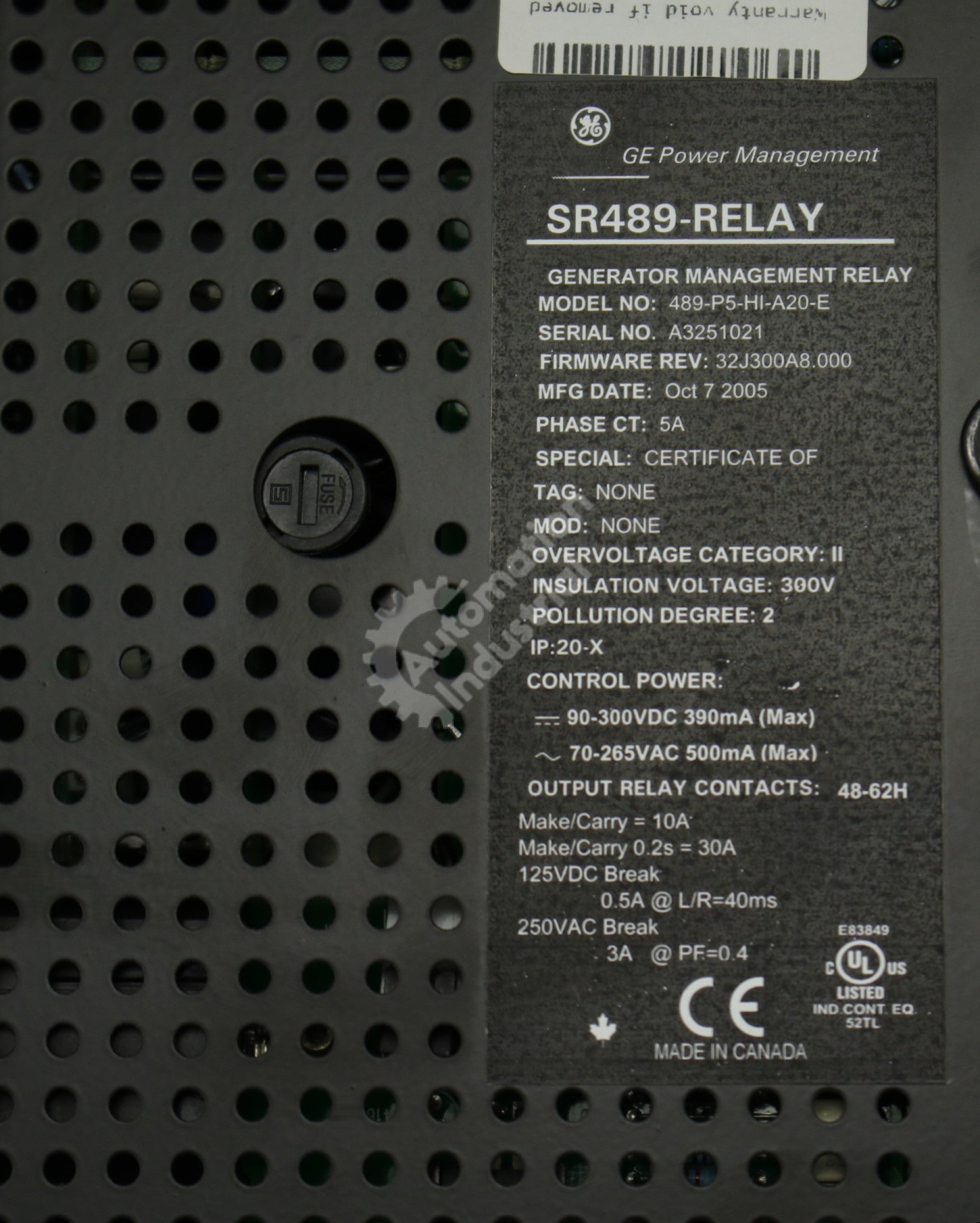 GE Multilin 489-P5-HI-A20-E Generator Management Relay