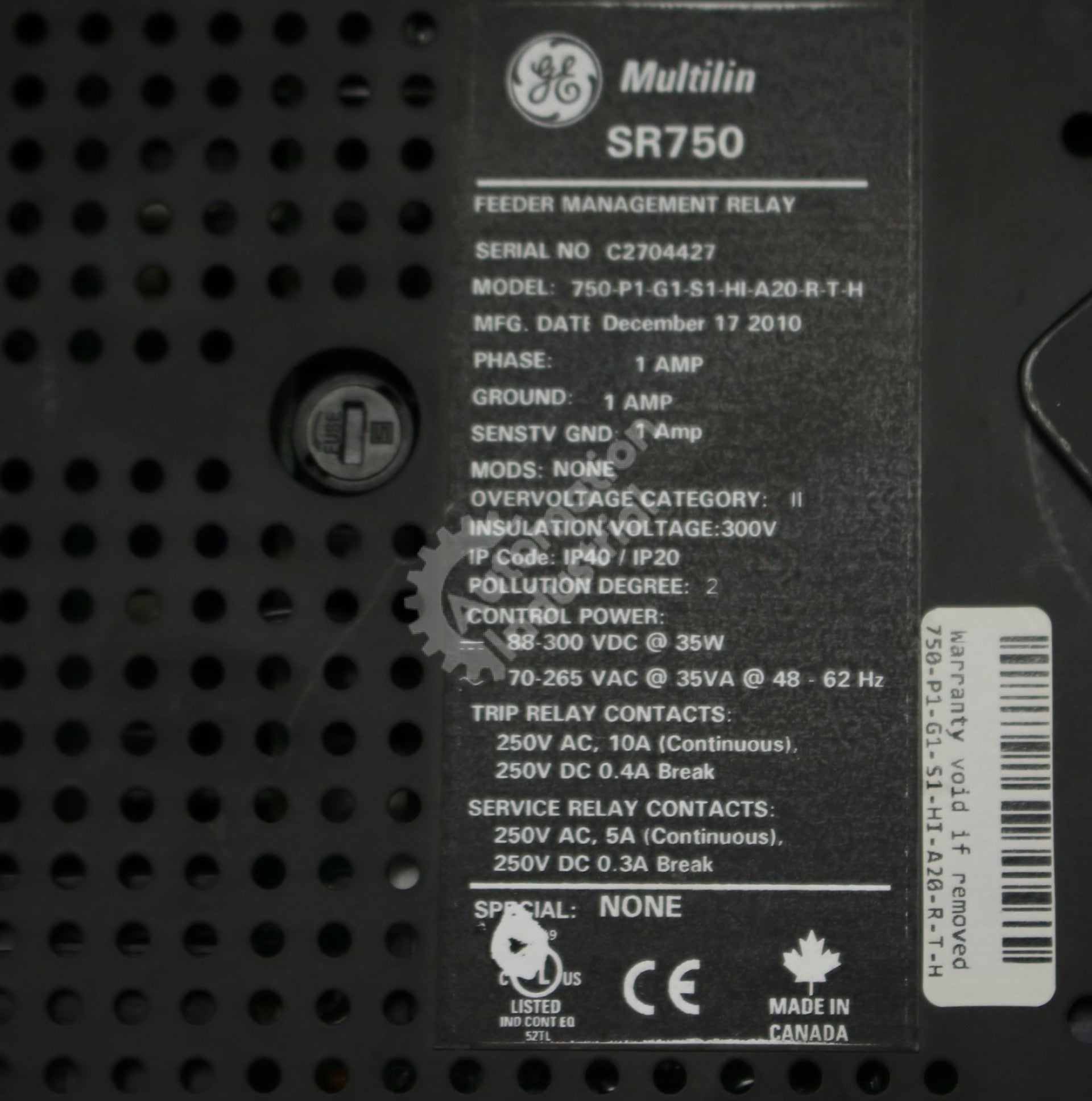 GE Multilin 750-P1-G1-S1-HI-A20-R-T-H Feeder Management Relay