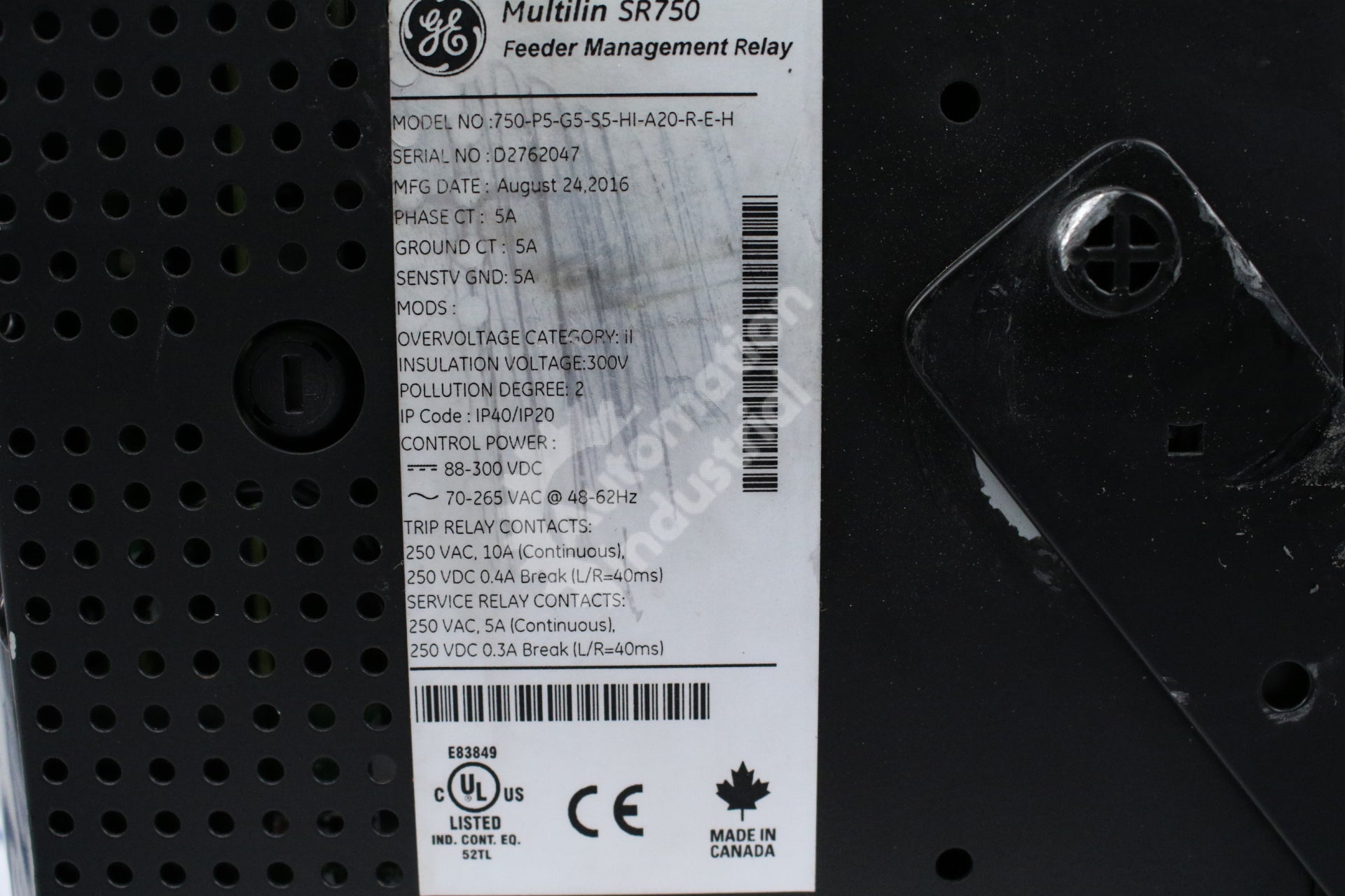 GE Multilin 750-P5-G5-S5-HI-A20-R-E-H 750 Feeder Management Relay Conformal Coat