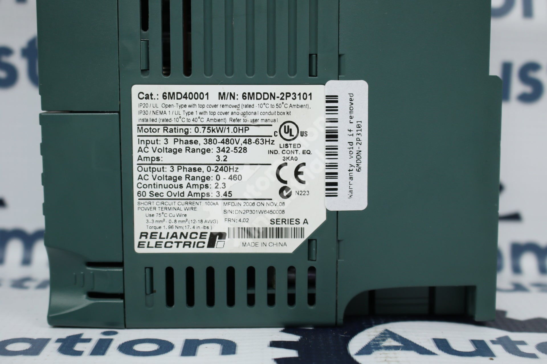 Reliance Electric MD60 6MDDN-2P3101 .75kW 1HP Drive 6MD40001