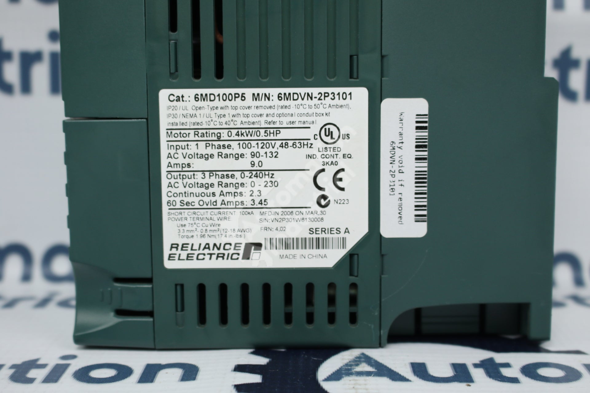 Reliance Electric MD60 6MDVN-2P3101 .4kW .5HP Drive 6MD100P5