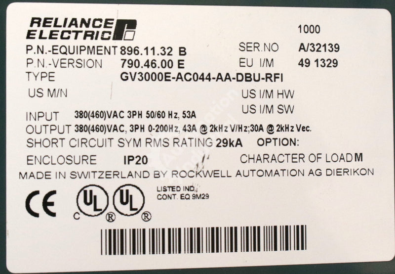 GV3000E-AC024-AA-DBU by Reliance Electric 240ER4060 480V AC Drive GV3000