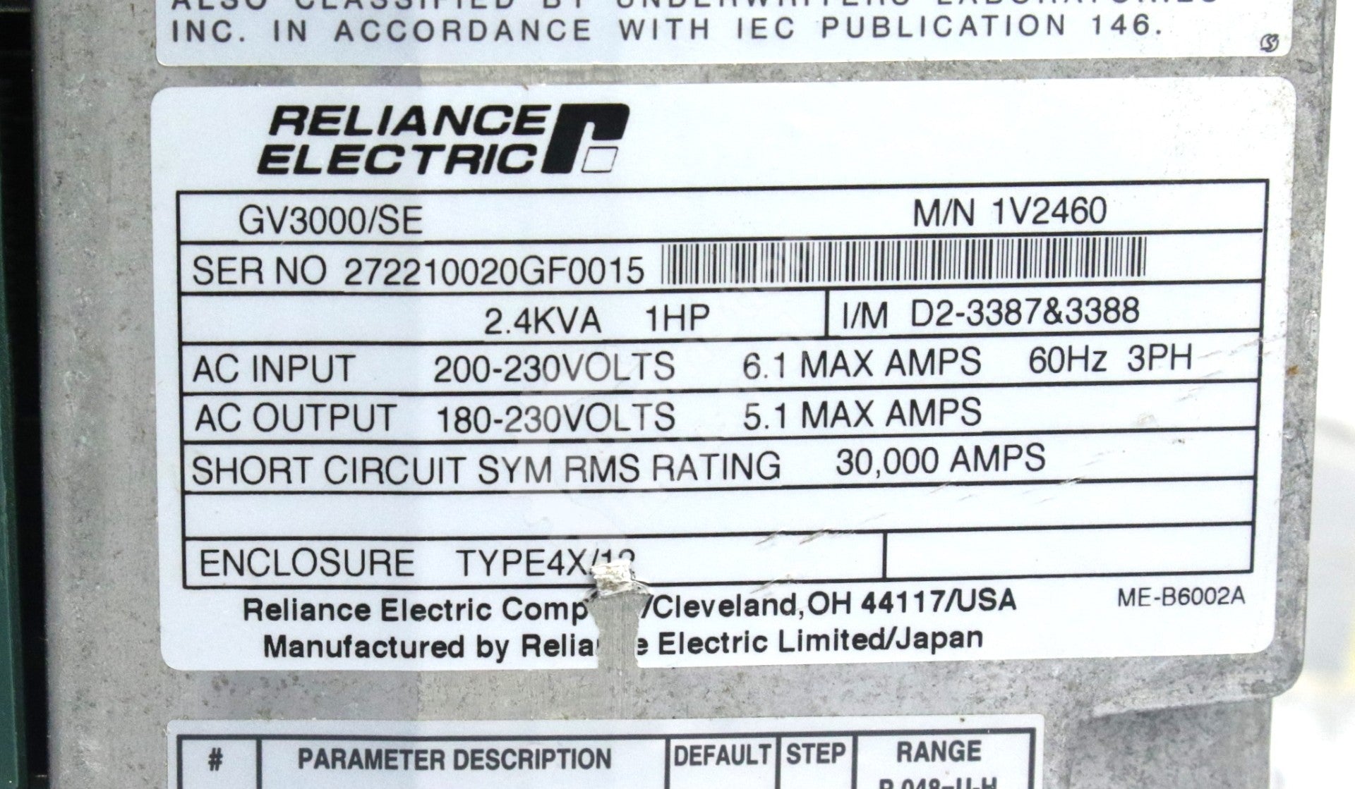 1V2460 by Reliance Electric  1HP GV3000 Drive