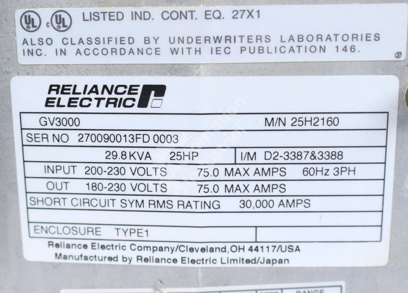 Reliance Electric 25H2160 25 HP GV3000 Drive