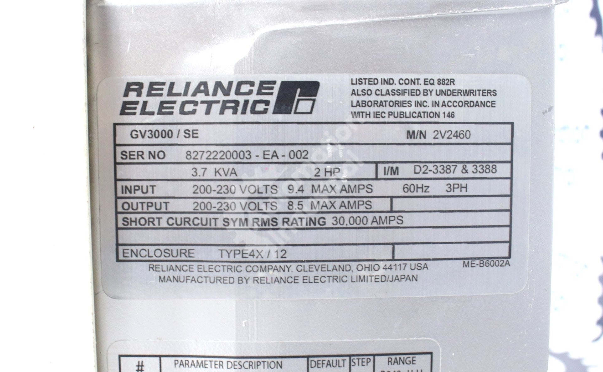 2V2460 by Reliance Electric 2HP 460V AC Drive GV3000