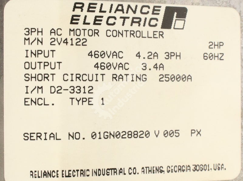 2V4122 by Reliance Electric 2HP 460V Drive GV3000 New Surplus Factory Package