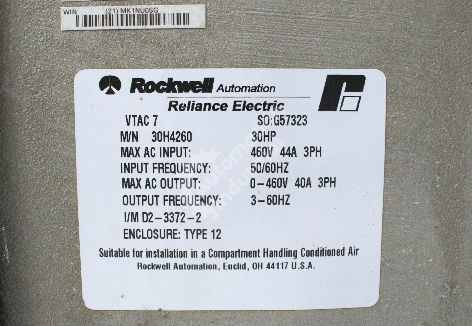 Reliance Electric 30V4260 30HP 460V GV3000 Drive