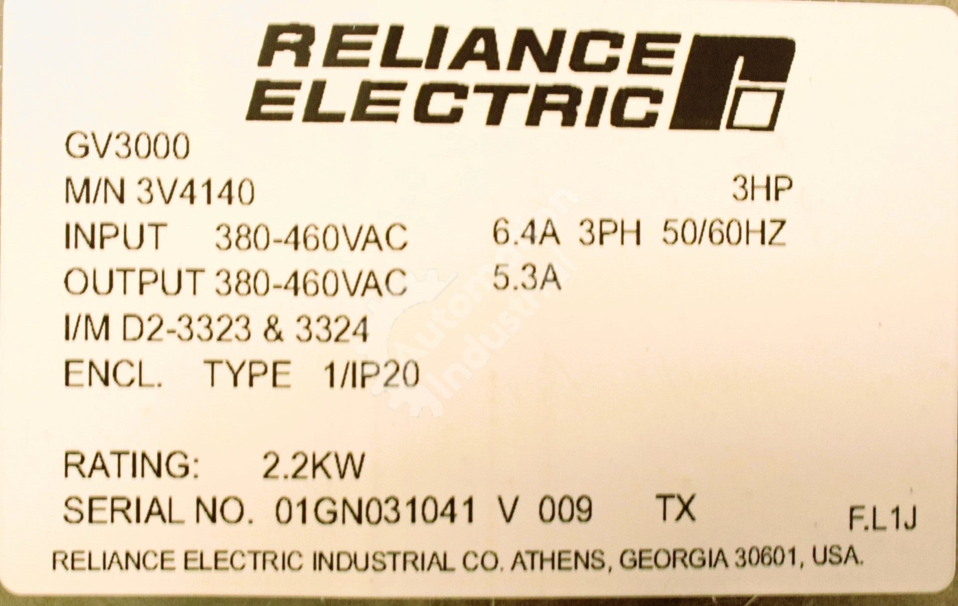 3V4140 by Reliance Electric 3HP 460V Drive GV3000