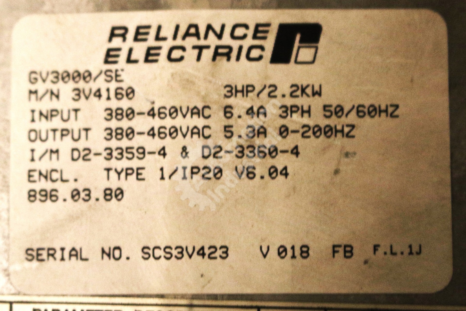 3V4160 by Reliance Electric 3HP 460V AC Drive GV3000