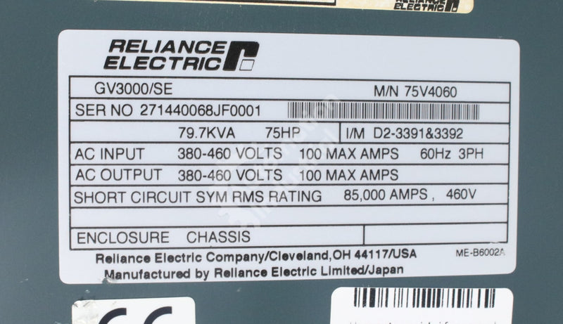 75V4060 by Reliance Electric 75HP 460V GV3000 Drive