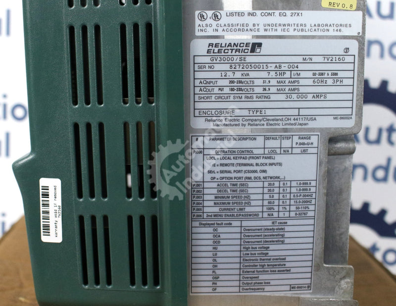 RELIANCE ELECTRIC 7V2160 7.5 HP GV3000 Drive New Surplus Factory Package