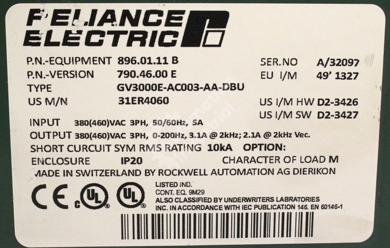 GV3000E-AC003-AA-DBU by Reliance Electric 31ER4060 AC 480V Drive GV3000