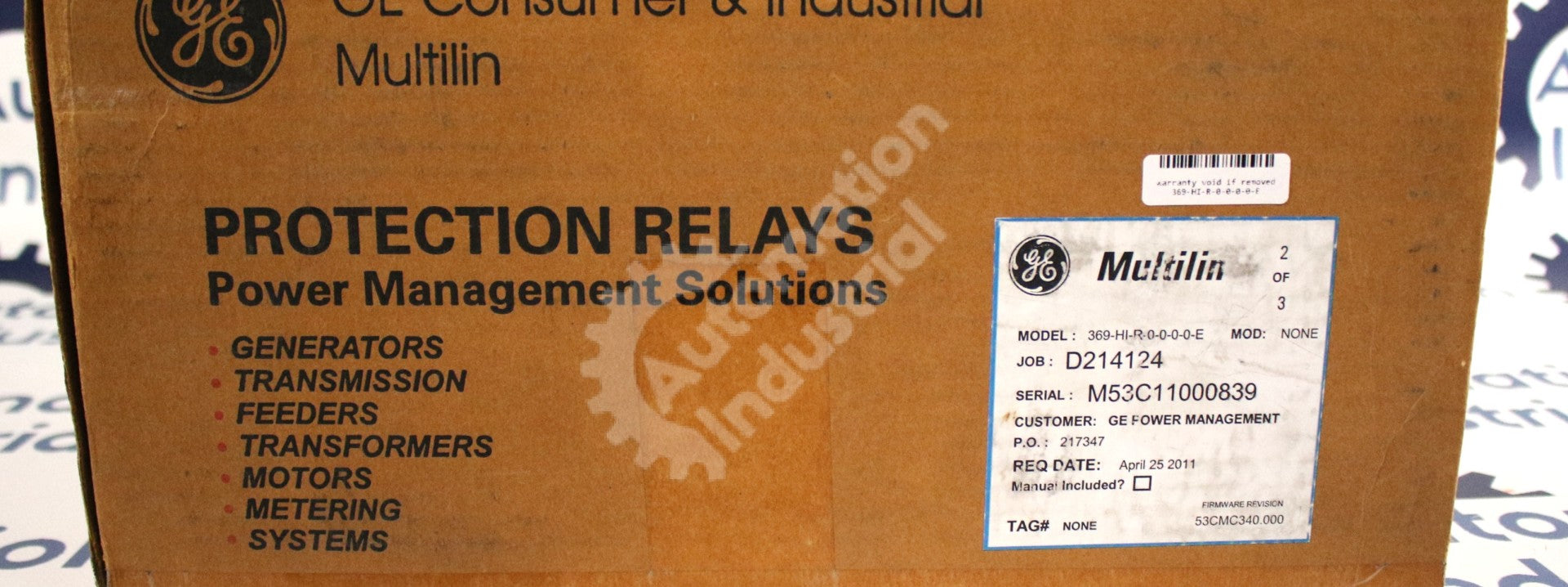 369-HI-R-0-0-0-0-E by GE Multilin 300V Motor Protection Relay 369 New Surplus