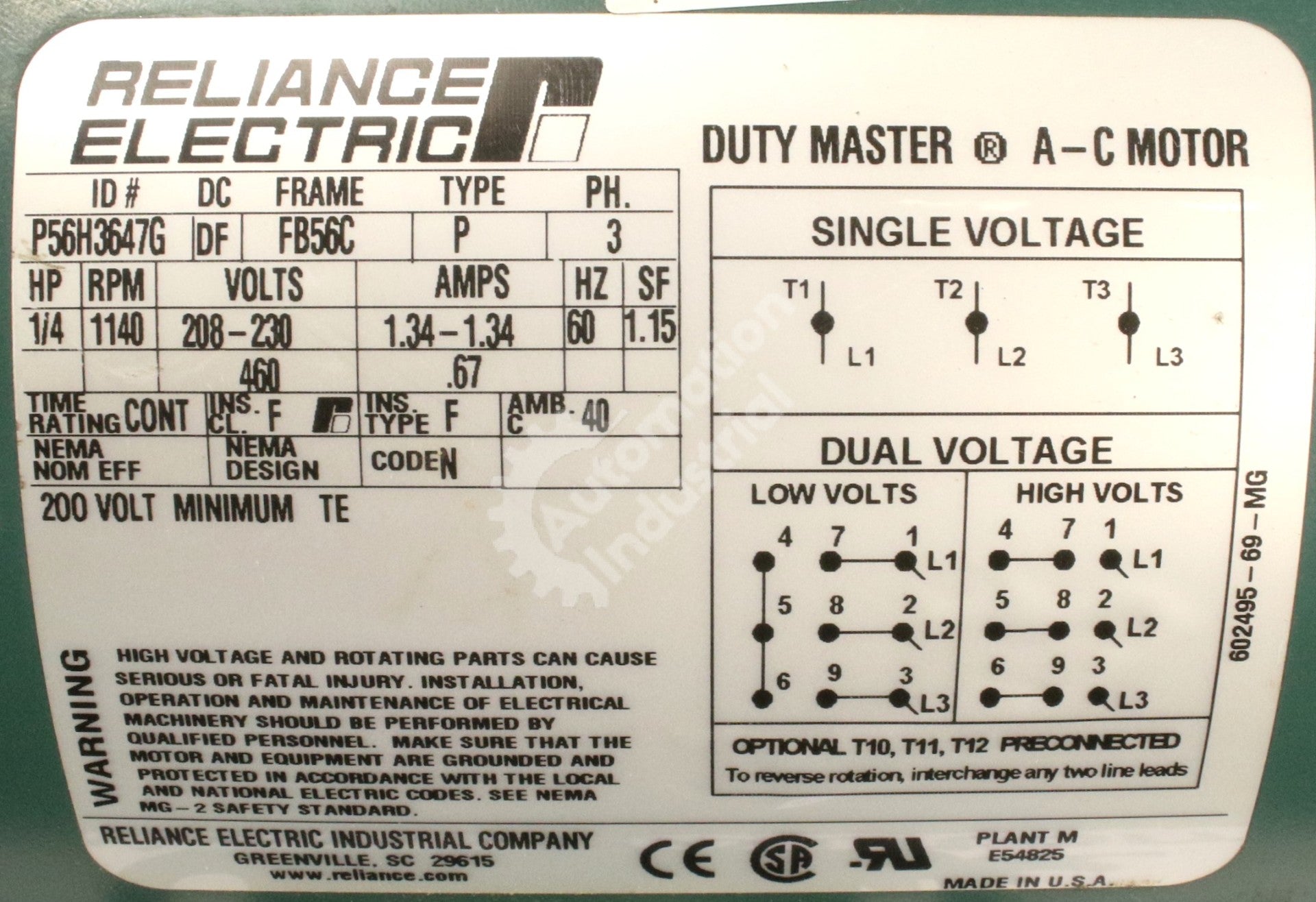 P56H3647G by Reliance Electric . 25HP 460V  AC Motor