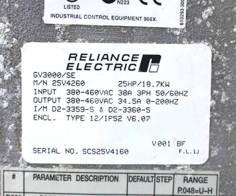 Reliance Electric 25V4260 25 HP GV3000 Drive