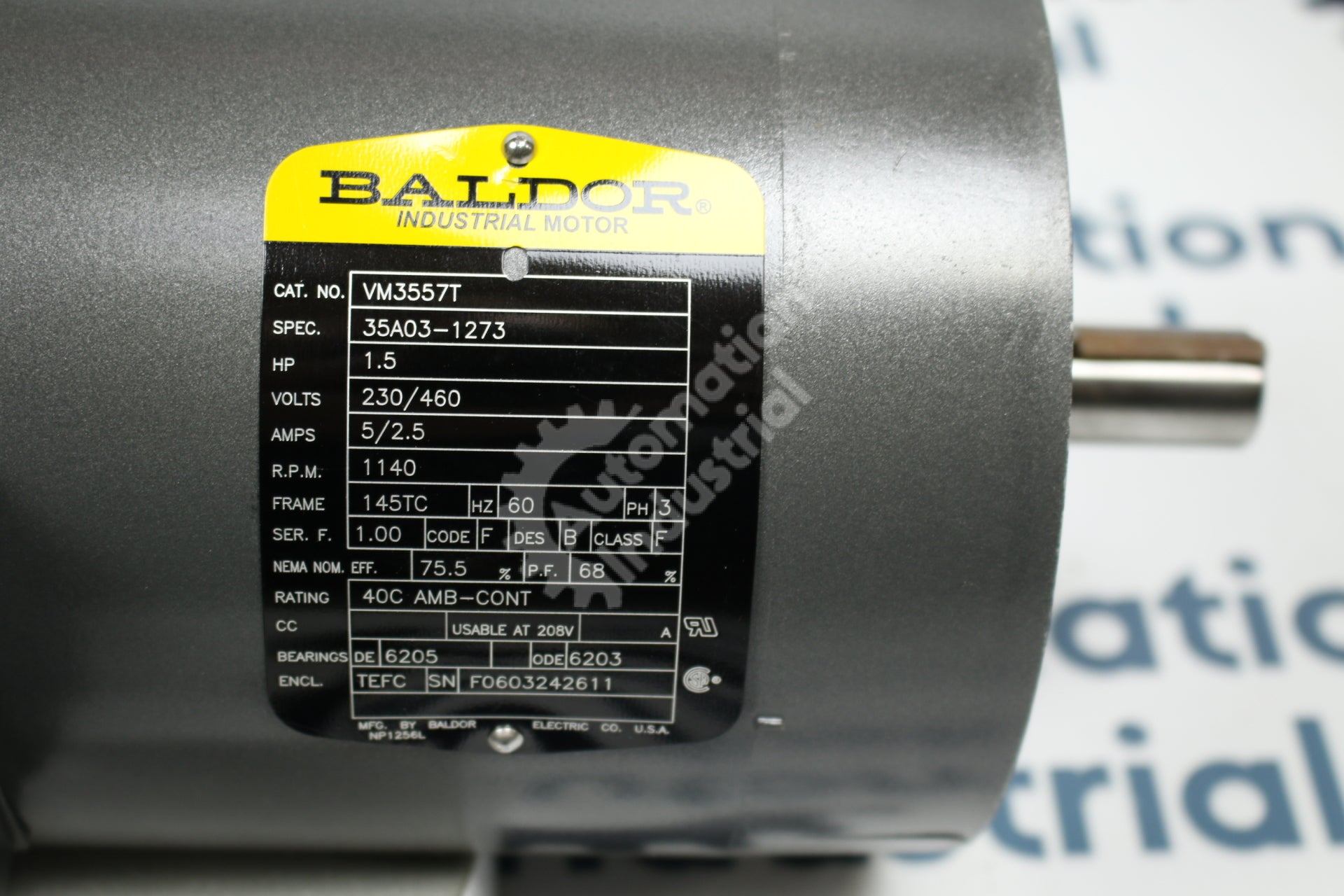 Baldor VM3557T 35A03-1273 1 1/2 HP 3 Phase Motor New Open Box